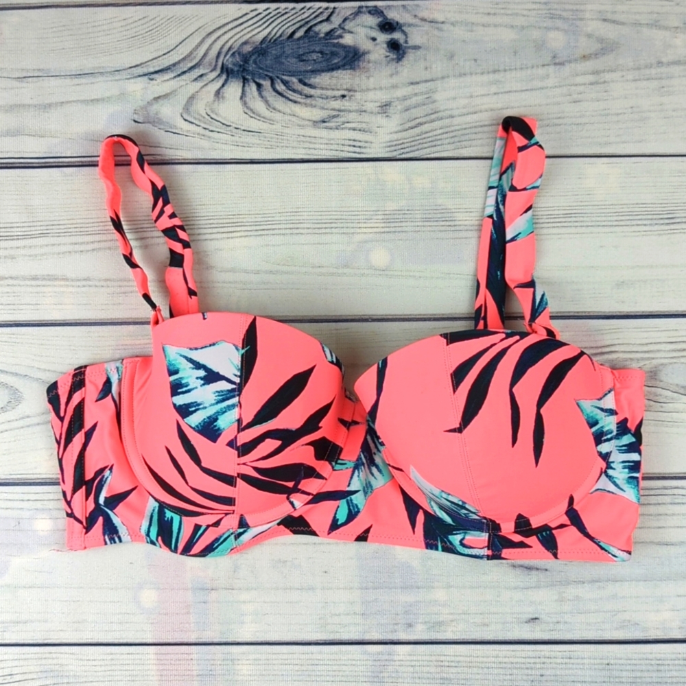 Old Navy Pink Black Tropical Bikini Swim Top XL Bathing Suit
